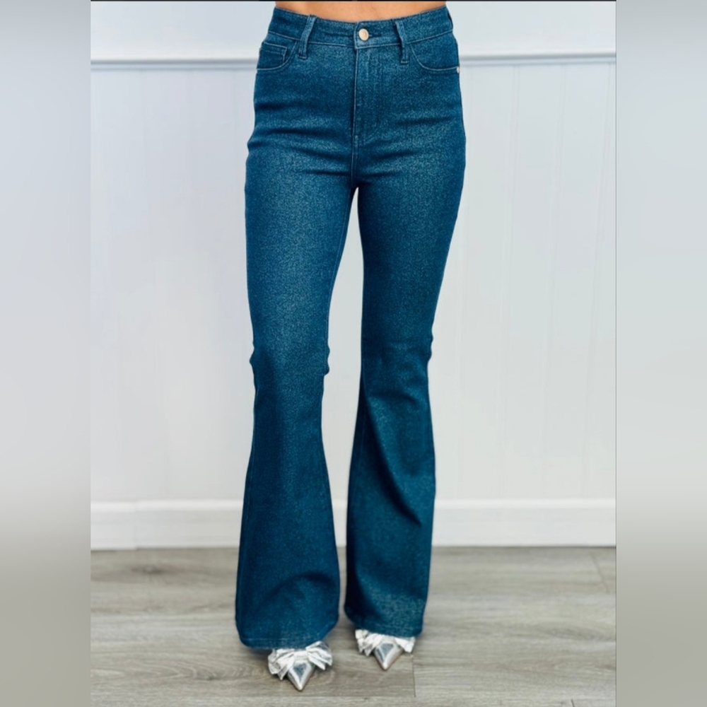Judy Blue Sparkle Flare Jeans Glitter Denim